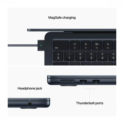 13-inčni MacBook Air M2 sa 8‑jezgarnim CPU-om, 8‑jezgarnim GPU-om, 16GB objedinjene memorije i 256GB SSD-om - Midnight