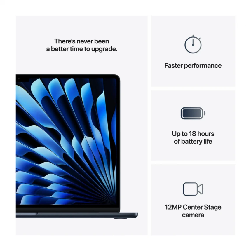 15-inčni MacBook Air M4 sa 10-jezgarnim CPU-om, 10-jezgarnim GPU-om, 16GB objedinjene memorije i 256GB SSD - Midnight