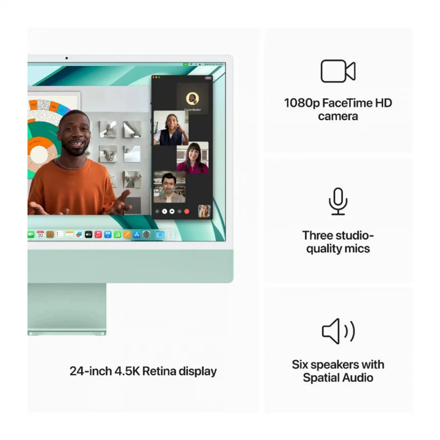 24-inčni iMac M3 sa 4,5K Retina displejom, 8-jezgarnim CPU-om, 10-jezgarnim GPU-om, 8GB objedinjene memorije i 256GB SSD-om - Green