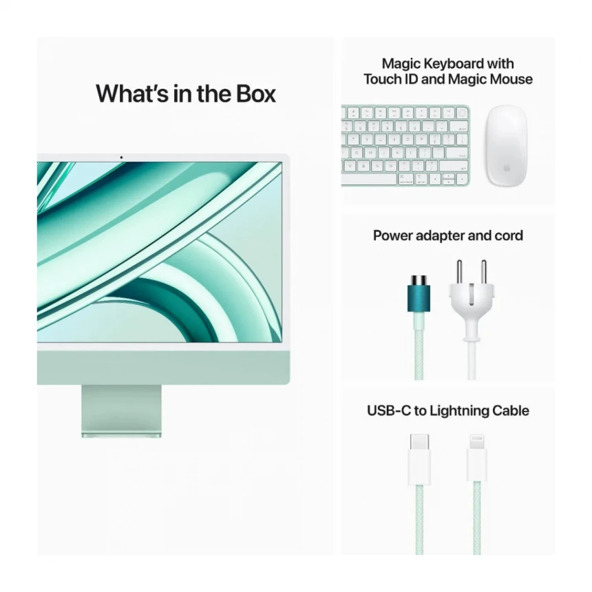 24-inčni iMac M3 sa 4,5K Retina displejom, 8-jezgarnim CPU-om, 10-jezgarnim GPU-om, 8GB objedinjene memorije i 512GB SSD-om - Green