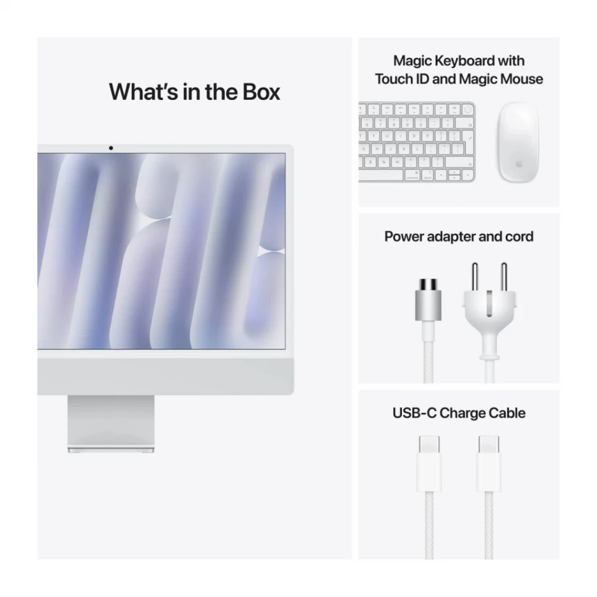 24-inčni iMac M4 sa 4,5K Retina displejom, 10-jezgarnim CPU-om, 10-jezgarnim GPU-om, 24GB objedinjene memorije i 512GB SSD - Silver