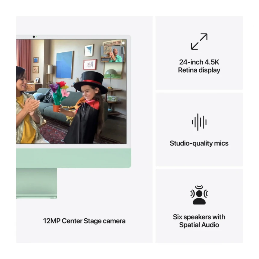 24-inčni iMac M4 sa 4,5K Retina displejom, 8-jezgarnim CPU-om, 8‑jezgarnim GPU-om, 16GB objedinjene memorije i 256GB SSD - Green