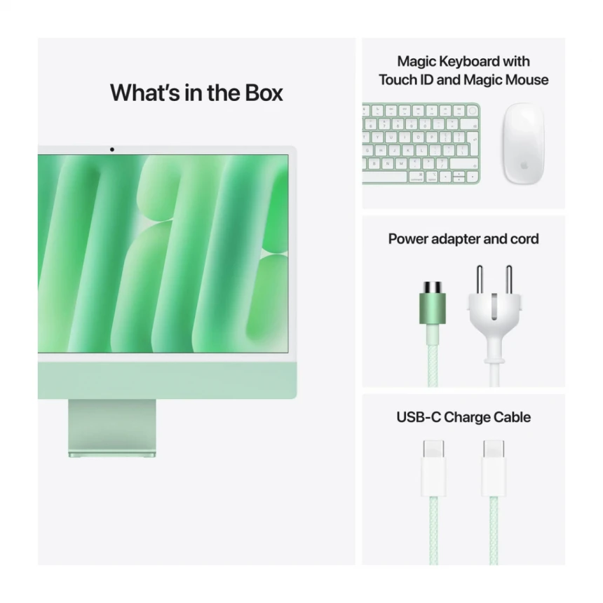 24-inčni iMac M4 sa 4,5K Retina displejom, 10-jezgarnim CPU-om, 10-jezgarnim GPU-om, 16GB objedinjene memorije i 256GB SSD - Green