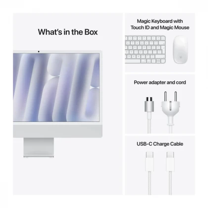 24-inčni iMac M4 sa 4,5K Retina displejom, 10-jezgarnim CPU-om, 10-jezgarnim GPU-om, 24GB objedinjene memorije i 512GB SSD - Silver