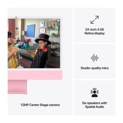 24-inčni iMac M4 sa 4,5K Retina displejom, 10-jezgarnim CPU-om, 10-jezgarnim GPU-om, 16GB objedinjene memorije i 256GB SSD - Pink