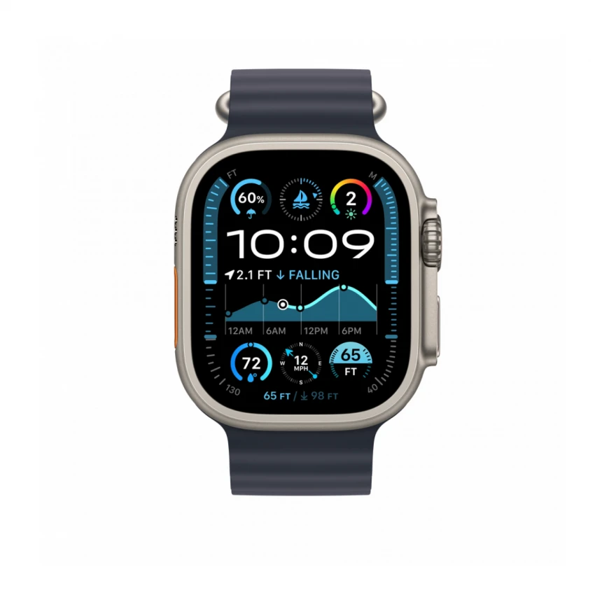 49mm Navy Ocean Band - Natural Titanium Finish