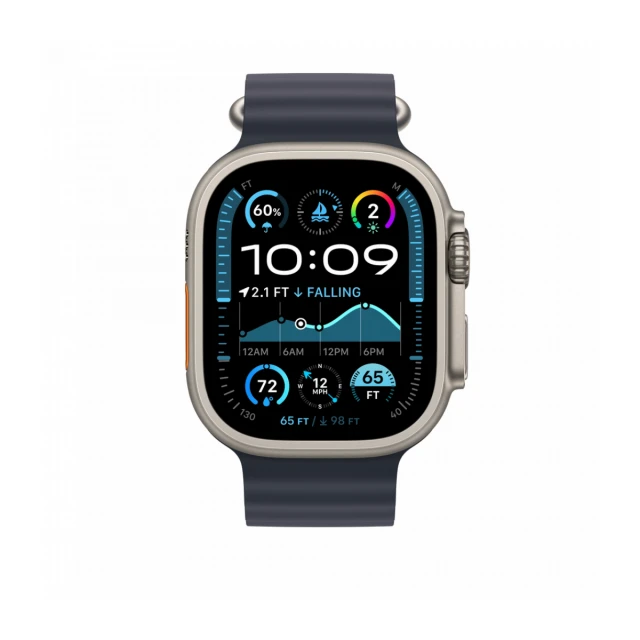 49mm Navy Ocean Band - Natural Titanium Finish