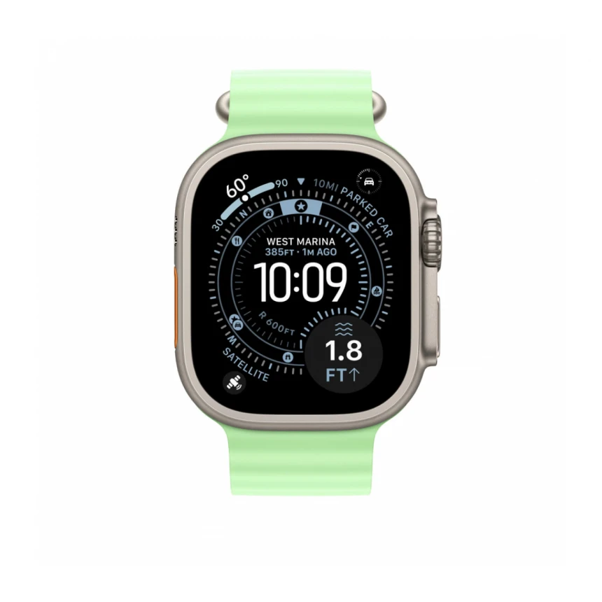 49mm Neon Green Ocean Band - Natural Titanium Finish