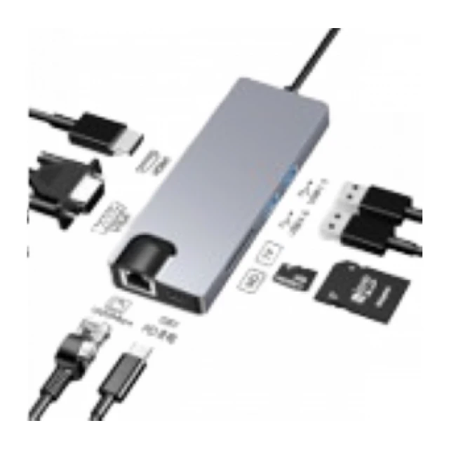 Adapter Stars Solutions USB-C na HDMI/VGA/USB/SD/TF/LAN/PD sivi