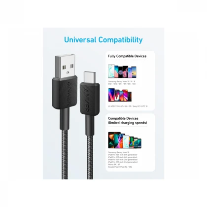 ANKER 322 USB tip-A na USB tip-C kabl M/M 1.8m, 18W, pleteni, crni 