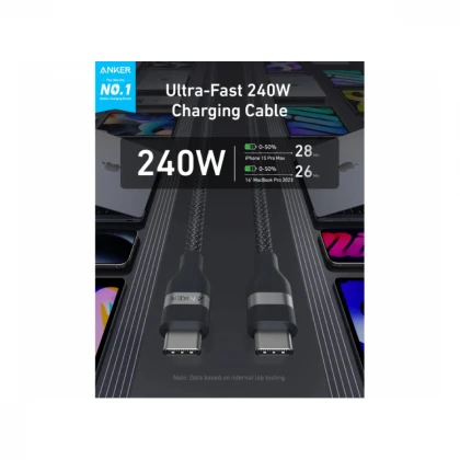 ANKER USB tip-C kabl M/M 0.9m, za Super brzo punjenje 240W/480Mbps, pleteni, crni 