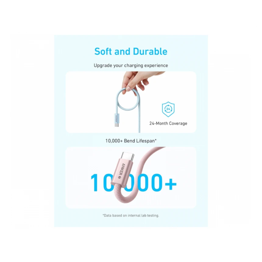 ANKER Zolo USB tip-C kabl M/M 1m, za Apple, super brzo punjenje 240W/480Mbps, pleteni, beli 