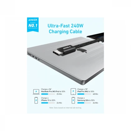 ANKER Zolo USB tip-C kabl M/M 1.8m, za Apple, super brzo punjenje 240W/480Mbps, pleteni, crni 