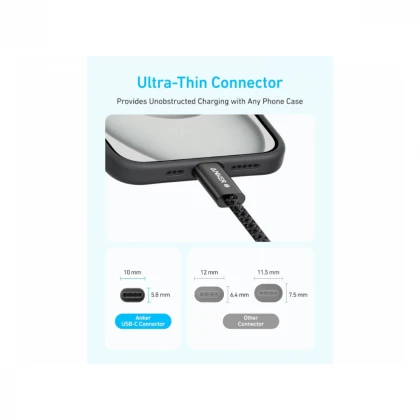 ANKER Zolo USB tip-C kabl M/M 1m, za Apple, super brzo punjenje 240W/480Mbps, pleteni, beli 