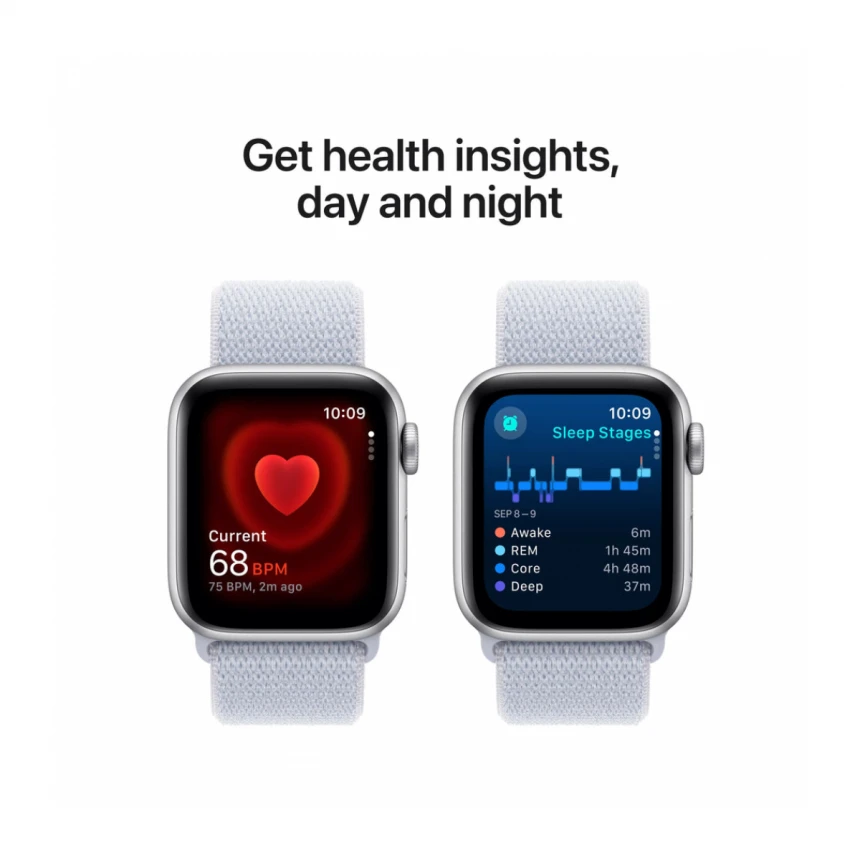 Apple Watch SE GPS 40mm Silver Aluminium Case with Blue Cloud Sport Loop - One Size