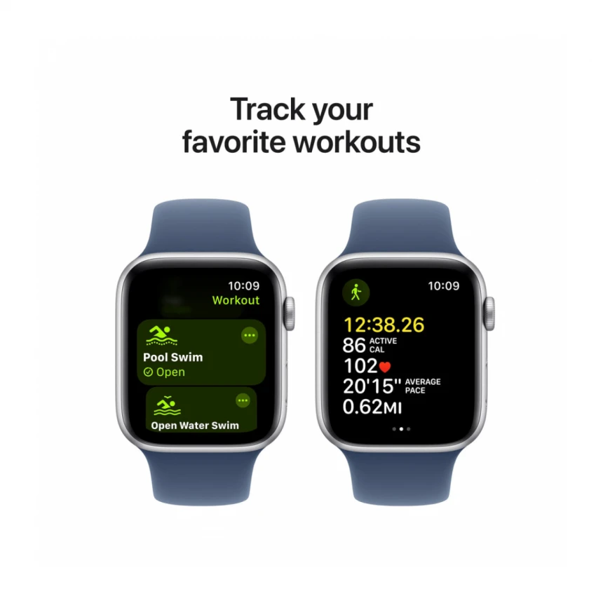 Apple Watch SE GPS 44mm Silver Aluminium Case with Denim Sport Band - S/M