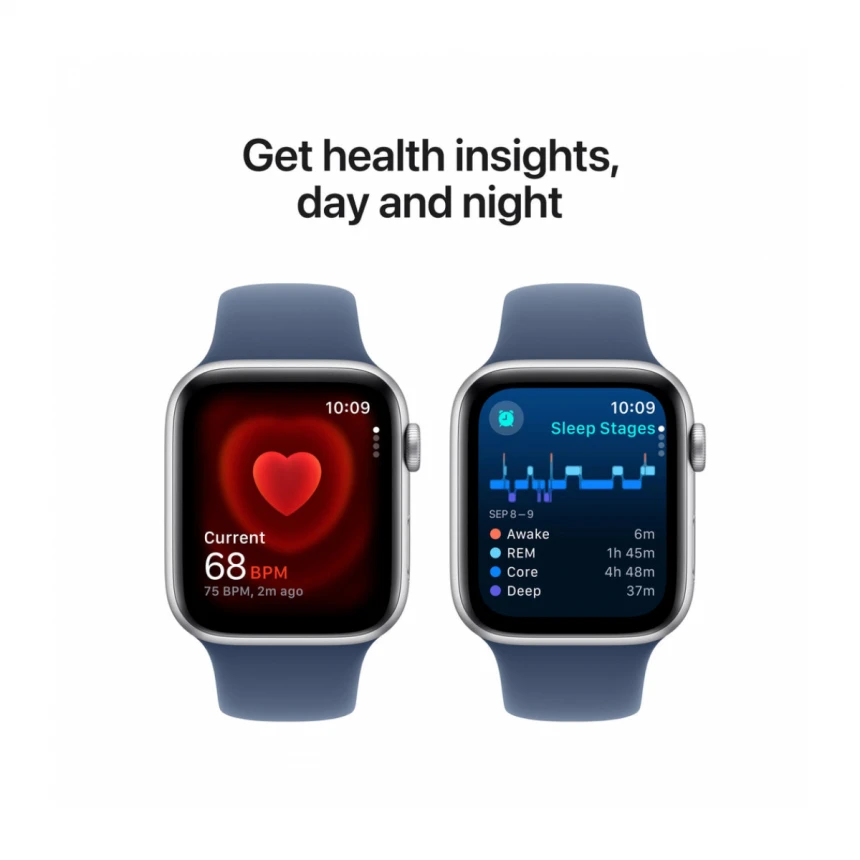 Apple Watch SE GPS 44mm Silver Aluminium Case with Denim Sport Band - M/L