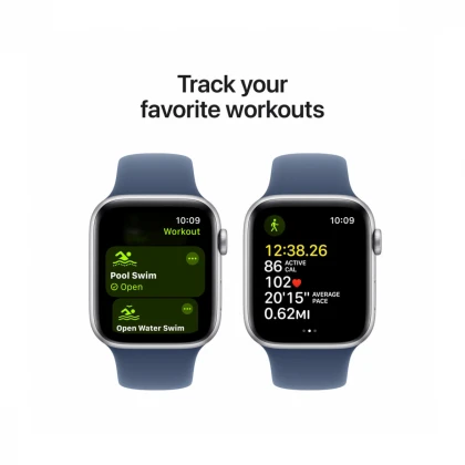 Apple Watch SE GPS 44mm Silver Aluminium Case with Denim Sport Band - S/M