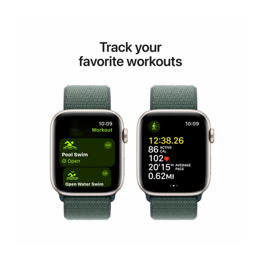 Apple Watch SE GPS 44mm Starlight Aluminium Case with Lake Green Sport Loop