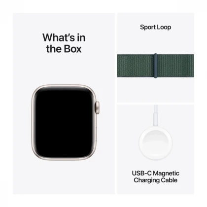 Apple Watch SE GPS 44mm Starlight Aluminium Case with Lake Green Sport Loop