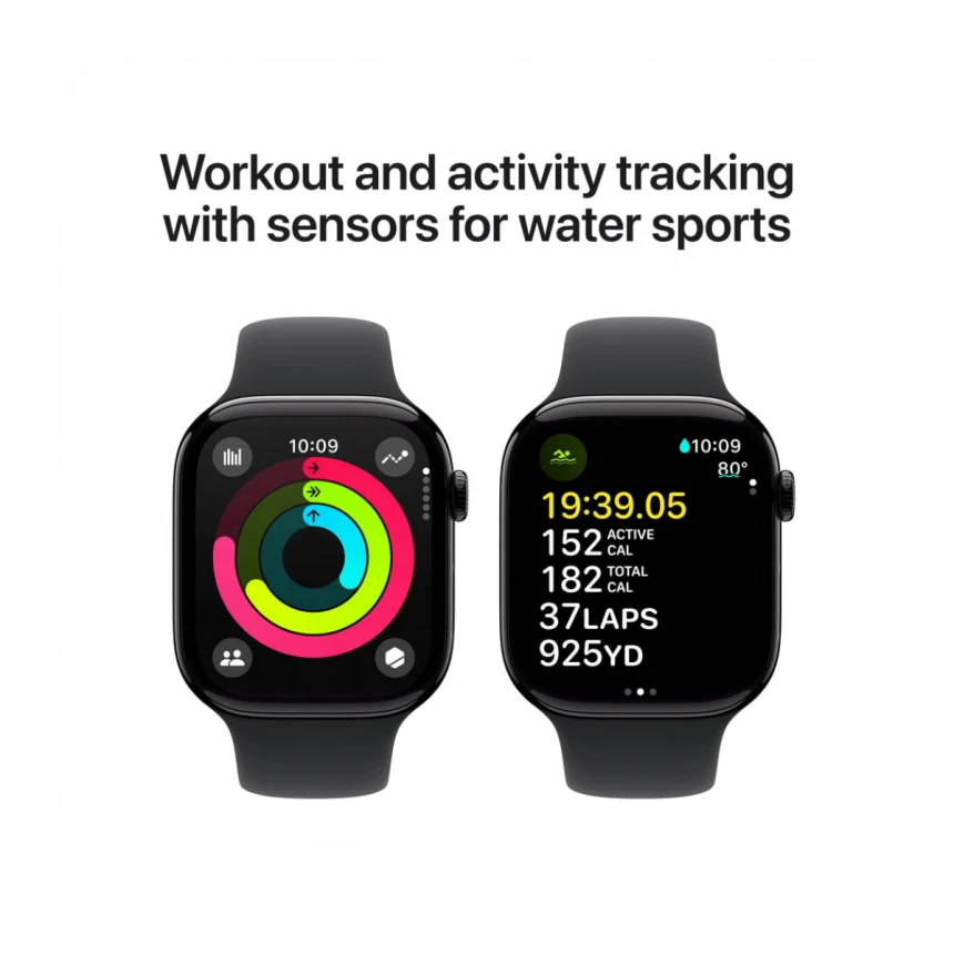 Apple Watch Series 10 GPS 46mm Jet Black Aluminium Case with Black Sport Band - S/M