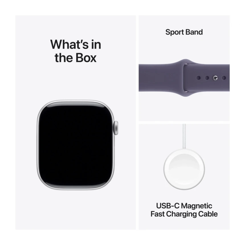 Apple Watch Series 11 GPS 46mm Silver Aluminium Case with Purple Fog Sport Band - S/M