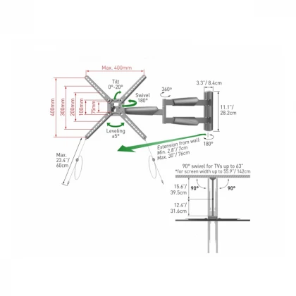 BARKAN BM343XLOD LCD TV zglobni zidni nosač do 65 inča sivi 