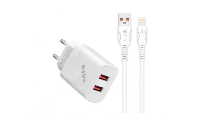 S-LINK KUĆNI PUNJAČ 10W 2XUSB-A PORT + 2XKABL USB-LIGHT/MICRO 1M 2.1A SW-C650 BELI 17522