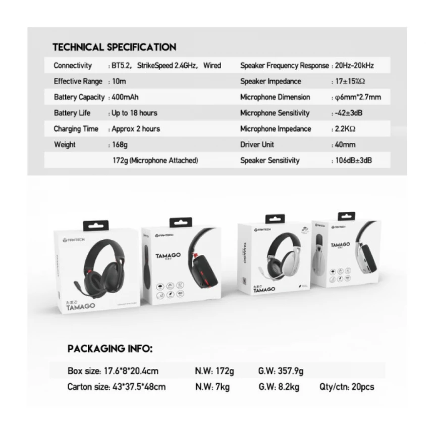 Bluetooth slušalice Fantech WHG01 Tamago Space Edition bele