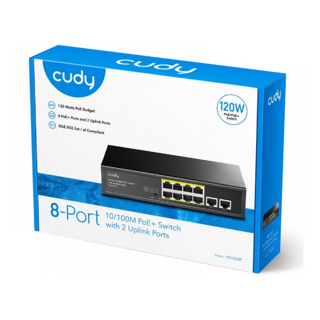 CUDY FS1010P 8-Port 10/100M PoE+ Switch with 2 Uplink Ports 