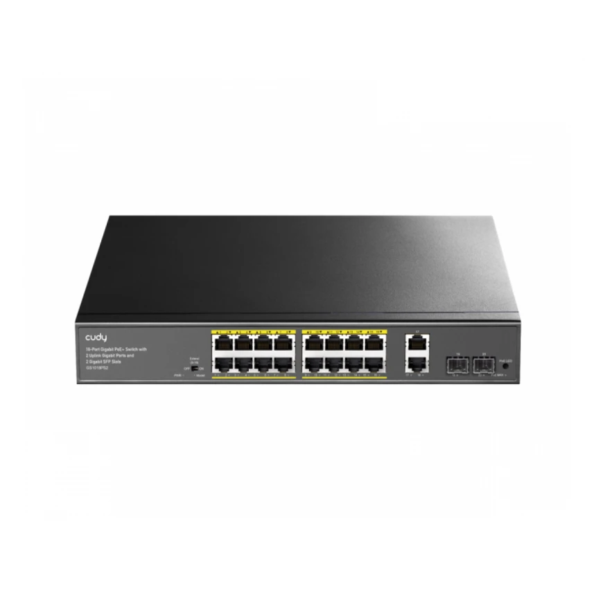CUDY GS1018PS2 16-Port Gigabit PoE+ Switch with 2 Uplink Gigabit Ports and 2 Gigabit SFP Slots 200W 