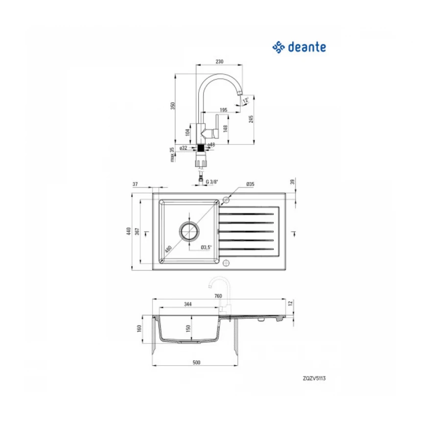 Deante set sudopera ZQZ T113+ slavina BEN T62m-ZQZVT113