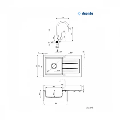 Deante set sudopera ZQZ T113+ slavina BEN T62m-ZQZVT113