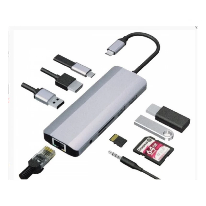 Docking station Gembird A-CM-COMBO9-03 USB-C - HDMI/USB C/CR/LAN/Audio