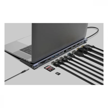 Docking station Manhattan 12in1 USB-C 100W-2xHDMI/DP/GLAN/3xUSB/USB-C 190305