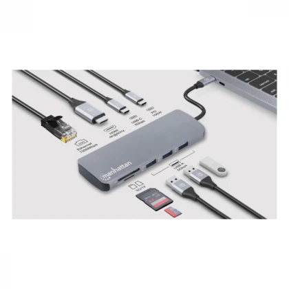 Docking station Manhattan 190459 9in1 USB-C - 1xHDMI/5xUSB/LAN/CR/PD 100W