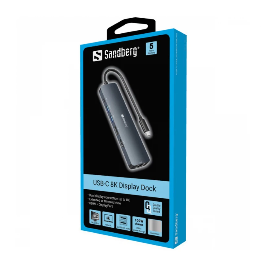 Docking station Sandberg USB-C - HDMI/DP/LAN/2xUSB 3.0/USB C PD 100W 136-43