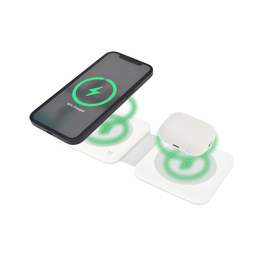 Dviced 2-u-1 preklopni magnetic bežični punjač - White