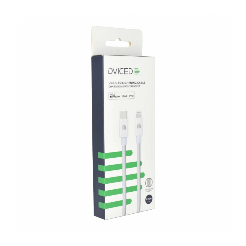 Dviced kabl USB-C na Lightning Nylon Textile 1,25m - White