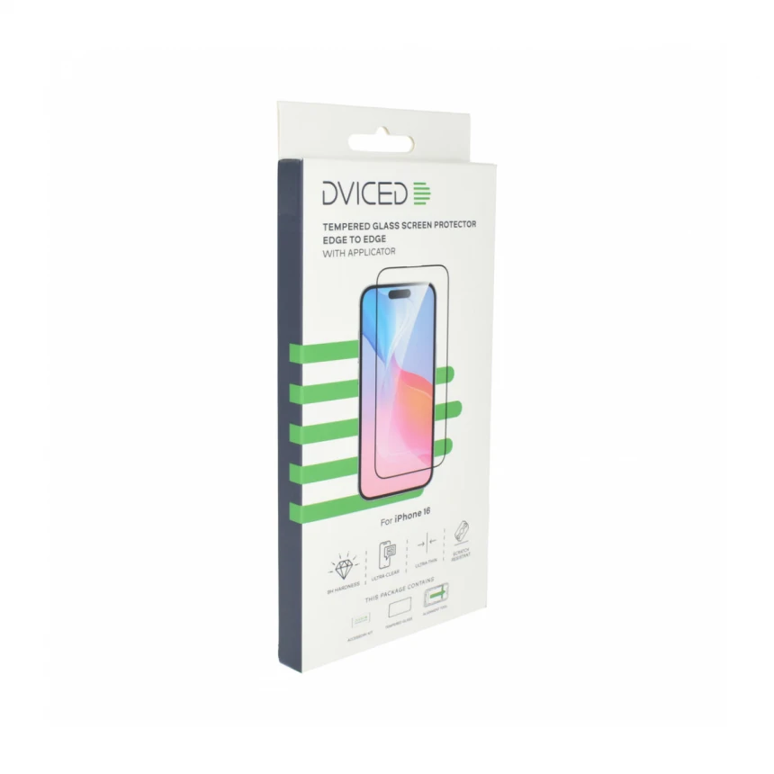 Dviced Tempered zaštitno staklo od ivice do ivice za iPhone 16 sa aplikatorom