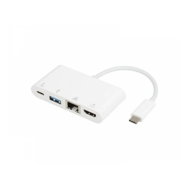 E-GREEN Adapter USB 3.1 tip C (M) - HDMI + USB3.0 + RJ45 + tip C (F) beli 