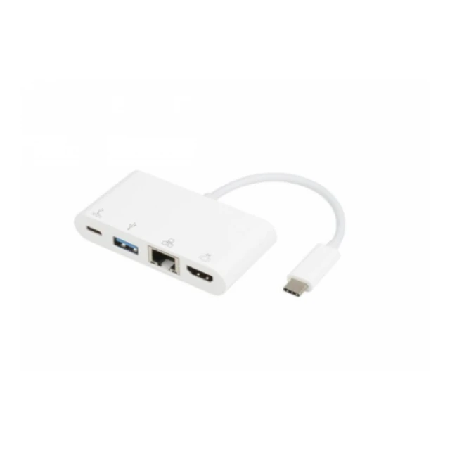 E-Green Adapter USB 3.1 tip C (M) - HDMI + USB3.0 + RJ45 + tip C (F) beli