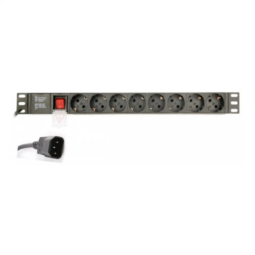 EG-PDU-014-C14 Gembird C14 Produzni kabl sa zastitom 8 uticnica 10A, PDU 1U 3M