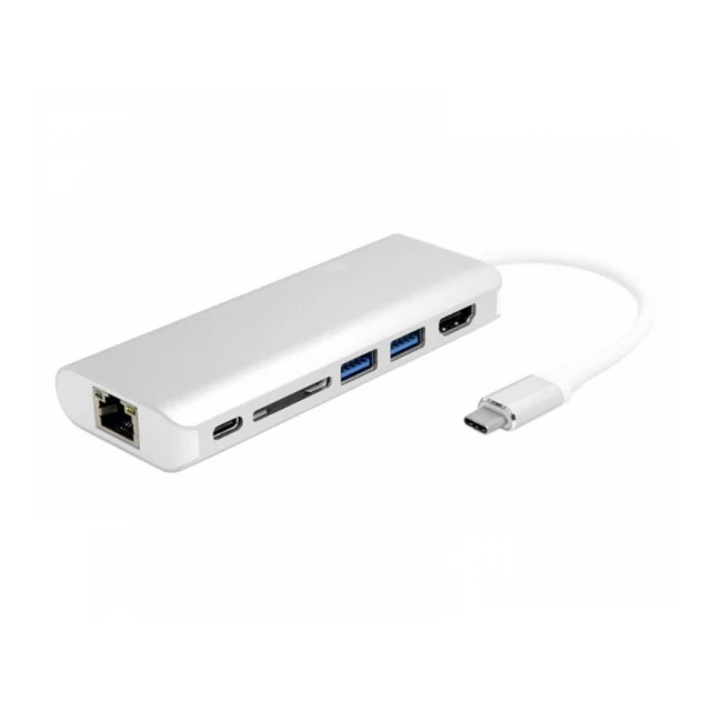 FAST ASIA Adapter-konvertor TIP C na HDMI+ 2xUSB 3.0+ SD+ TIP C+ RJ45 