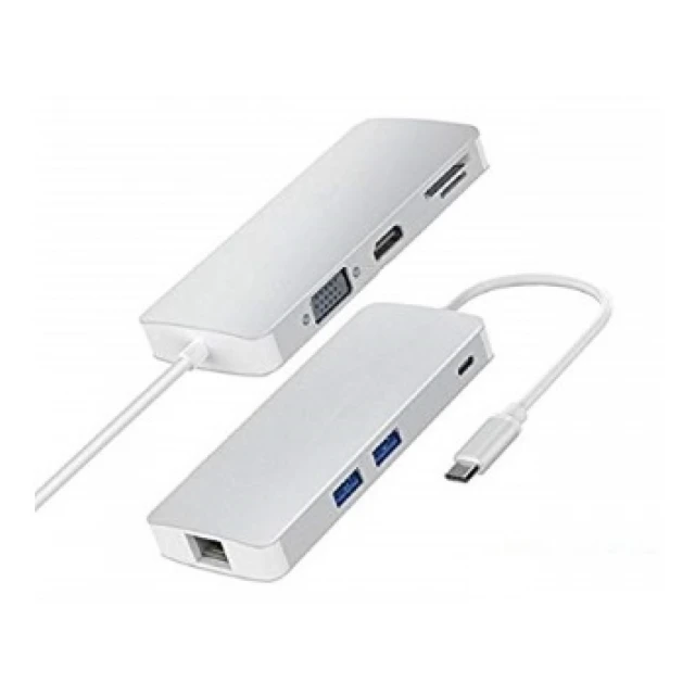 FAST ASIA Adapter-konvertor TIP C na VGA+HDMI+SD/MICRO SD+RJ 45+2xUSB3.0+TIP C 