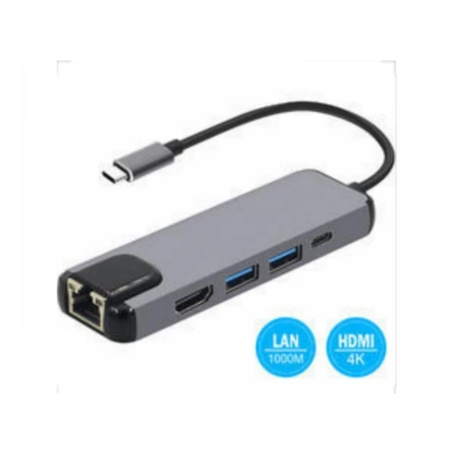 FAST ASIA Adapter-konvertor TIP-C na HDMI + 2xUSB 3.0 + TIP C + RJ45 