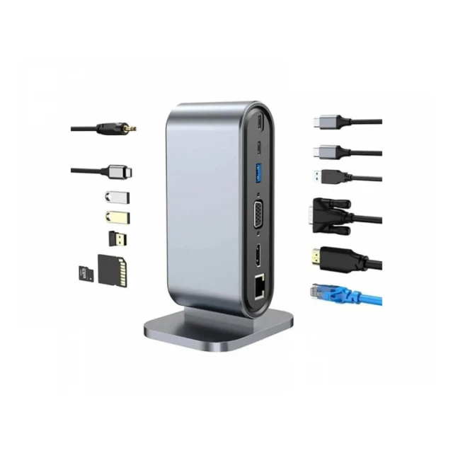 FAST ASIA Adapter TIP C HUB na HDMI+VGA+4xUSB+SD/micro+RJ45+ PD+2xTIP C+Audio 