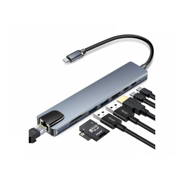 FAST ASIA USB HUB 8u1, USB-C/HDMI+LAN+2xPD+2xUSB-A+T F+SD 100MBS 