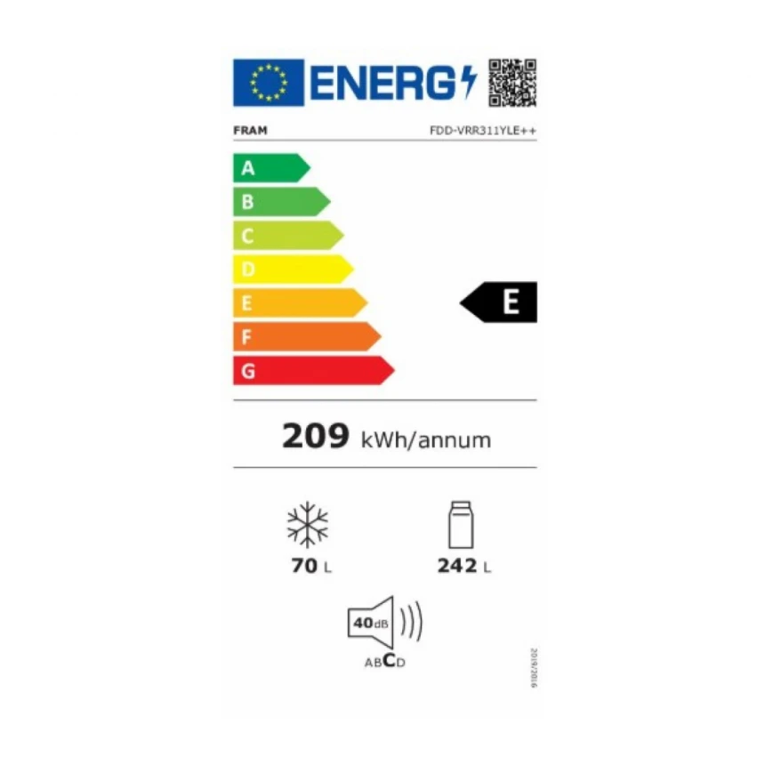 Frižider Fram FDD-VRR311YLE++ 242+69l/60x180/žuti