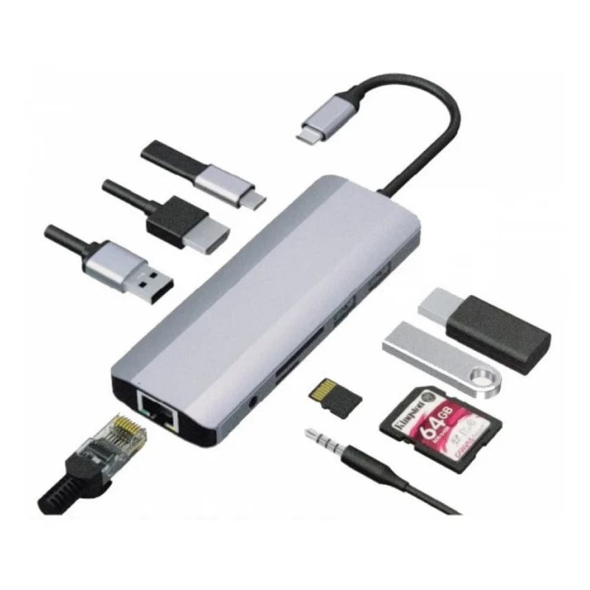 Gembird A-CM-COMBO9-06 USB-C 9-in-1 multi-port RJ45+USB3.0+SD+USB-C+HDMI+USB2.0